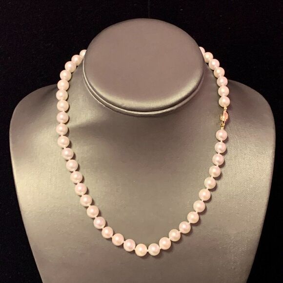 Akoya Pearl Necklace 14k YG 8 mm 16" Certified $3,950 111844 - Picture 1 of 8
